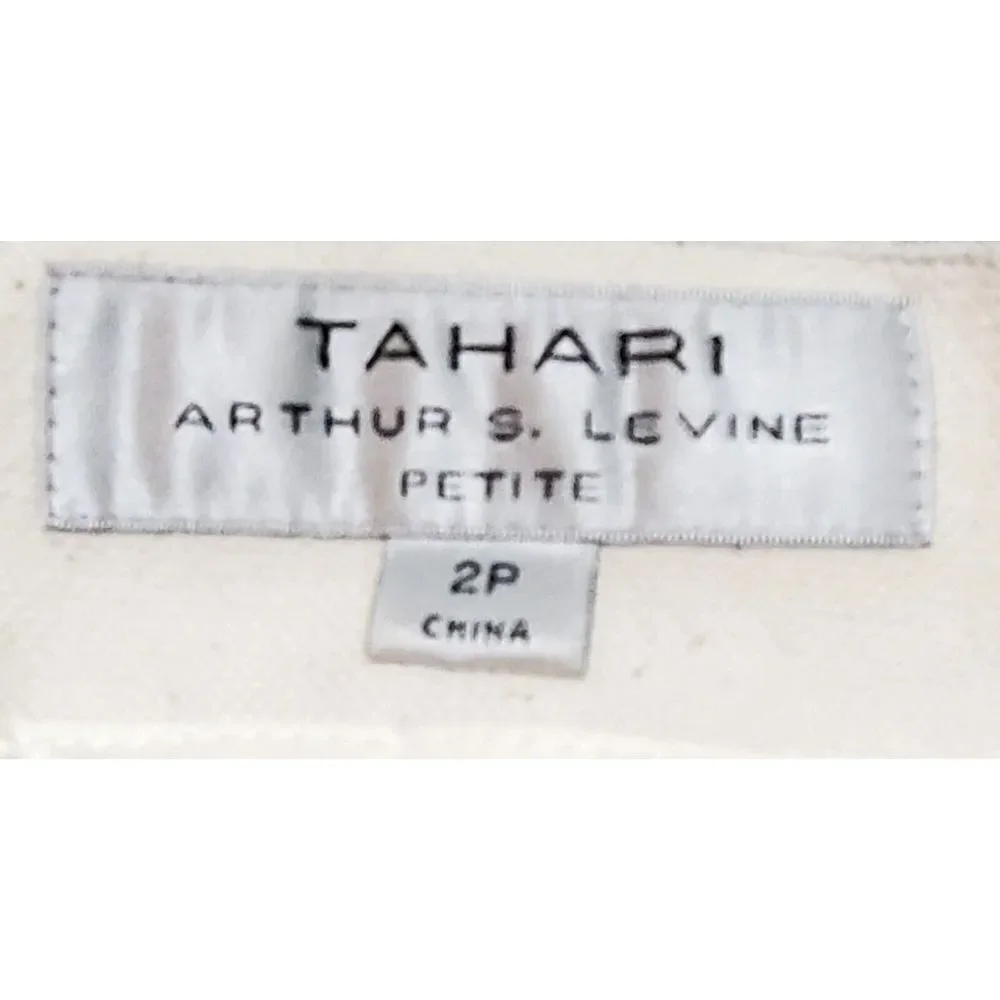 Tahari Open Blazer Jacket 2P Arthur S. Levine Woven Cream/Black/Gold Fringe Edge - Picture 7 of 10